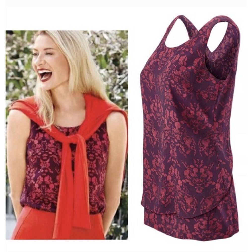 Cabi Womens 3258 Floral Layered Tank Top V Back Size XS Purple Red - Picture 2 of 6